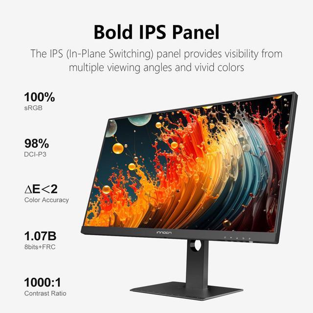 Alt view image 3 of 5 - INNOCN 27 Inch 4K Monitor Computer UHD 3840 x 2160 LCD IPS Display, HDR400, USB C 65W, DP, HDMI, PC Monitor for Mac Laptop, 1.07B+ Colors, Built-in Speakers, Pivot/Height Adjustable Stand, Black