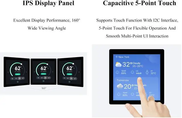 Alt view image 3 of 5 - ESP32-S3 4inch Capacitive Touch Screen 480x480 Based on ESP32-S3 Microcontroller, IPS Display 5-Point Touch, 32-Bit LX7 Dual-Core Processor Up to 240MHz, Support WiFi &Bluetooth,with Onboard Antenna