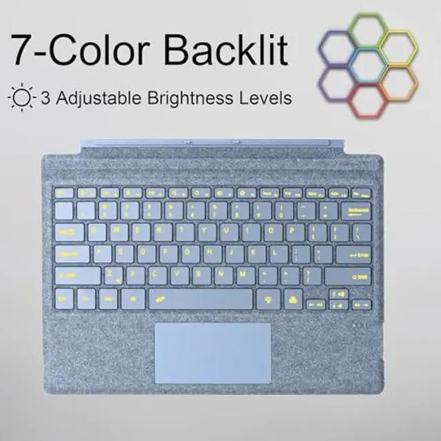 Alt view image 4 of 5 - Zoof Type Cover for Microsoft Surface Pro 7 Plus/Pro 7, 12.3 inch, Ultra-Slim Wireless Tablet Keyboard with Multi Touchpad Bluetooth (Ice Blue with Backlit)