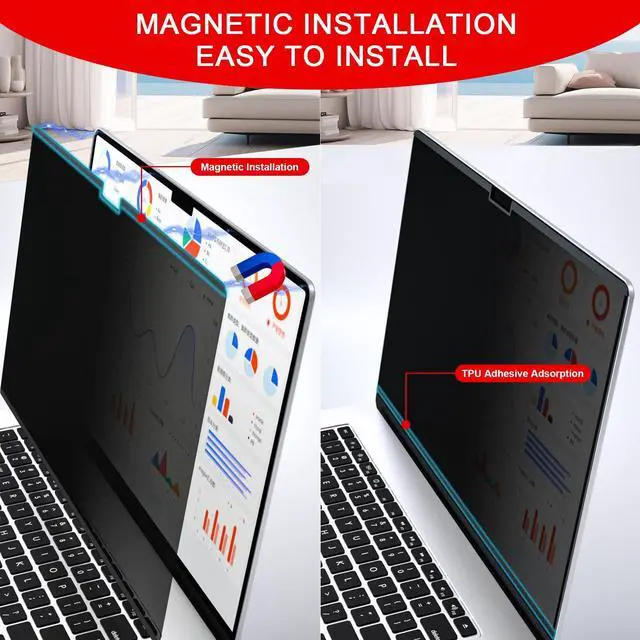 Alt view image 4 of 5 - Magnetic Privacy Screen for MacBook Pro 16 Inch (2021-2024, M1, M2, M3, M4), Removable MacBook Laptop Privacy Screen Protector, Anti Blue Light Glare Filter for Mac Pro 16.2" Laptop Computer