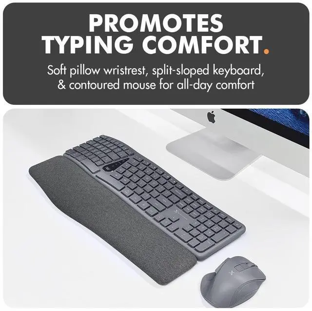 Alt view image 2 of 5 - X9 Wireless Ergonomic Keyboard and Mouse Combo - Type Comfortably Longer - Ergo Split Keyboard with Soft Wrist Rest for PC, Mac, iOS, Android, Bluetooth/2.4G Rechargeable, Multi-Device - Gray
