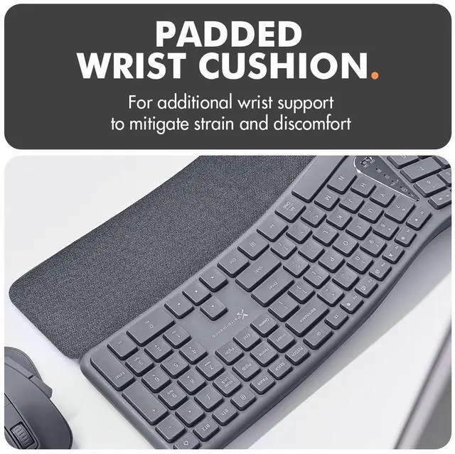 Alt view image 3 of 5 - X9 Wireless Ergonomic Keyboard and Mouse Combo - Type Comfortably Longer - Ergo Split Keyboard with Soft Wrist Rest for PC, Mac, iOS, Android, Bluetooth/2.4G Rechargeable, Multi-Device - Gray