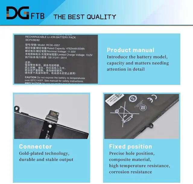 Alt view image 2 of 5 - DGFTB RC30-0357 Laptop Battery Replacement for Razer Book 13 Razer Book 13 Core I7 13 FHD, 13 UHD Touch 2020 13 RZ09-0357 2020 2021 Series 3ICP4/86/82 (11.55V 55Wh/4762mAh)