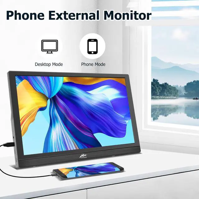 Alt view image 4 of 5 - Kenowa Portable Monitor 13.3 Inch, HD 1366x768P LED Display Small HDMI Monitor with Dual USB C HDMI, External Monitors for Laptop Mac Phone PC PS4/5 Xbox, Built in Speakers