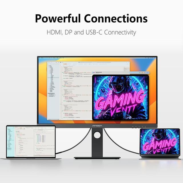Alt view image 4 of 5 - INNOCN 27 Inch 4K Monitor Computer UHD 3840 x 2160 LCD IPS Display, HDR400, USB C 65W, DP, HDMI, PC Monitor for Mac Laptop, 1.07B+ Colors, Built-in Speakers, Pivot/Height Adjustable Stand, Black