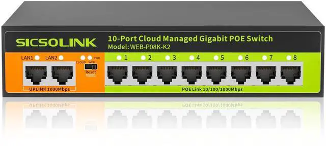 Main image of POE Switch, 10 Port Gigabit Switch, Easy Smart Cloud Managed Switch/Ethernet Splitter for Small Bessiness/Home Network & Power Management, Fanless & Metal Design, VLAN. (10 gigabit Ports|120w 8*POE+)