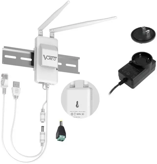 Main image of VONETS Industrial 5GHz WiFi Bridge/Mini Router/WiFi to Ethernet/Signal Range Cover, 2 RJ45 Ports for Monitoring, PLC, AGV, Medical Device with 12V/1A Power Adapter VAP11S-5G-fan