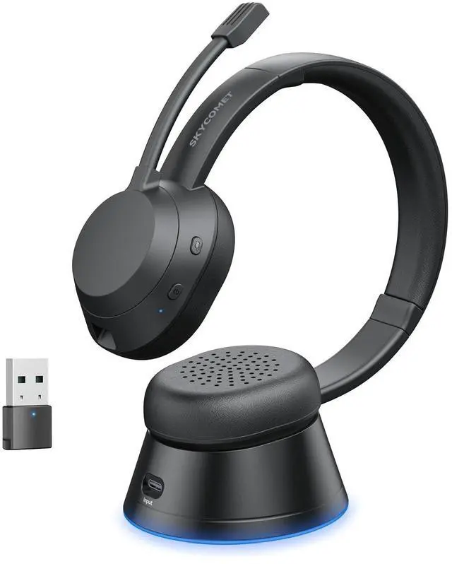 Main image of Wireless Headset with Mic for Work, Bluetooth Headset with Microphone (Noise Cancellation), Wireless Headset with USB Dongle & Charging Dock for Call Center/Home/Computer/PC/Laptop/Teams/Zoom