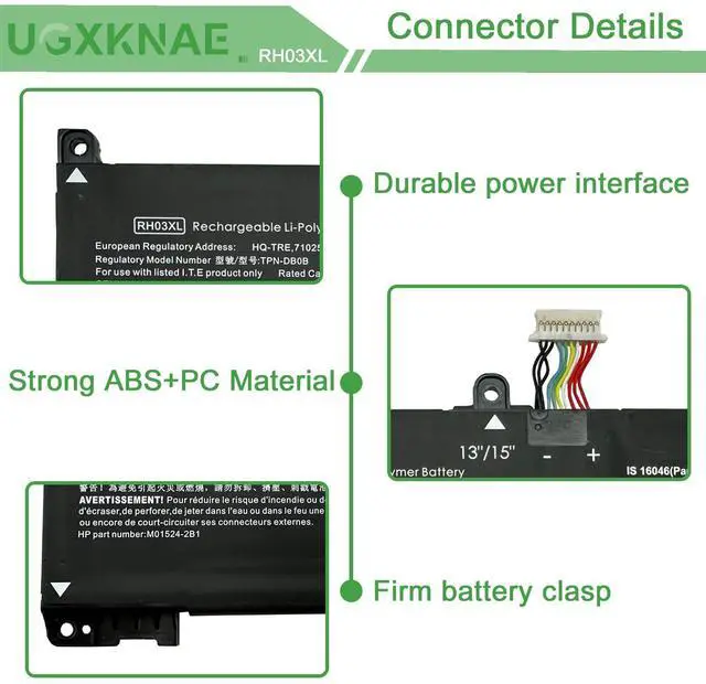 Alt view image 3 of 5 - UGXKNAE RH03XL M01524-1D1 M02027-005 Laptop Battery for HP ProBook 430 440 445 450 630 640 650 G8 ZHAN 66 Pro 14 G4Series HSTNN-IB9Q HSTNN-OB1T HSTNN-DB0B HSTNN-UB7X M01524-2B1 M01524-AC1 RHO3XL 45Wh