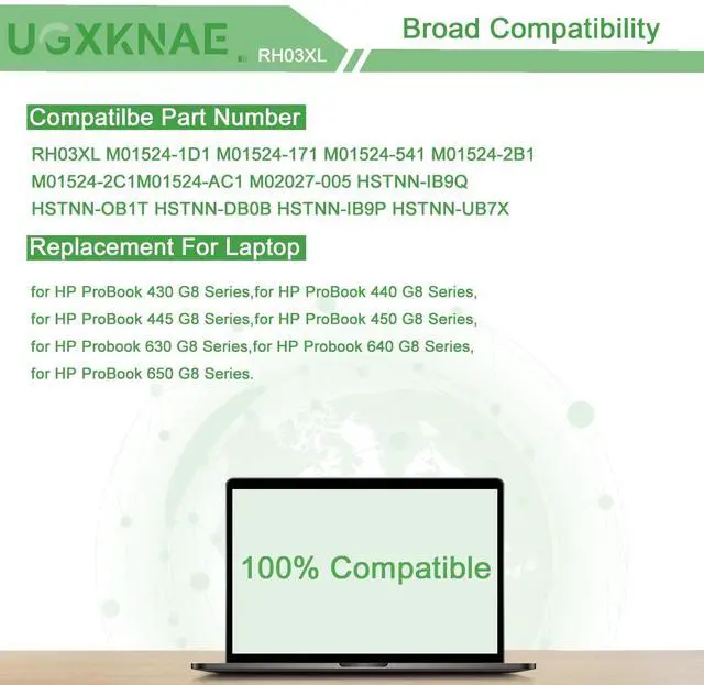 Alt view image 5 of 5 - UGXKNAE RH03XL M01524-1D1 M02027-005 Laptop Battery for HP ProBook 430 440 445 450 630 640 650 G8 ZHAN 66 Pro 14 G4Series HSTNN-IB9Q HSTNN-OB1T HSTNN-DB0B HSTNN-UB7X M01524-2B1 M01524-AC1 RHO3XL 45Wh