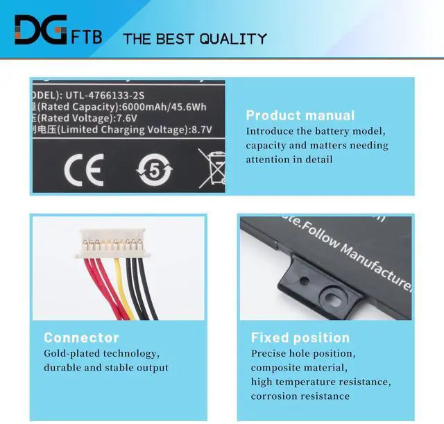 Alt view image 2 of 5 - DGFTB UTL-4766133-2S 4663117-2S2P Laptop Battery for Evolve III Maestro-EBook11 Maestro Evolve 3 with haier Leadpie M1, Greatwall Ditma LP1412 Series 2ICP5/66/133 7.6V 5500mAh/41.8Wh