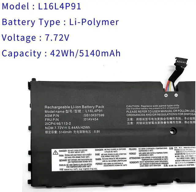 Alt view image 4 of 5 - Yafda L16L4P91 Laptop Battery Replacement for Lenovo ThinkPad X1 Tablet GEN 3 3rd Gen 2018 Series SB10K97599 01AV454 L16M4P91 01AV453
