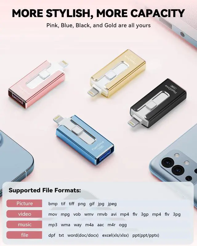 Alt view image 5 of 5 - MFi Certified 512GB Flash Drive for iPhone iPad, Photo Stick for External Memory Storage, Easily Back Up and Save Files, USB Memory Stick Thumb Drive for iPhone/iPad/Android/PC