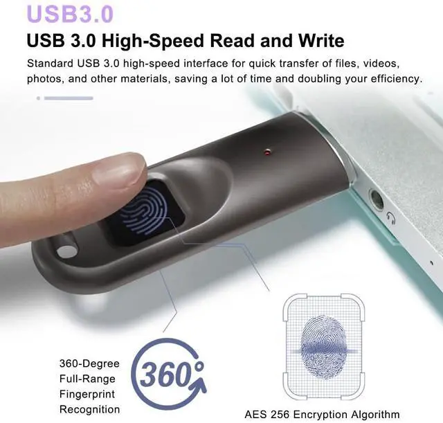 Alt view image 2 of 5 - Swokely USB Flash Drive, Fingerprint Encrypted USB Drive, External Storage Fingerprint, High Speed USB 3.0 Flash, Build-in 8/32/64/128/256G for Secure Data Storage and Transfer, Password, for Laptop