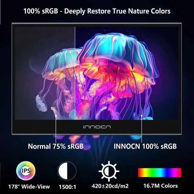 Alt view image 3 of 5 - INNOCN 15.6 inch Portable Monitor Touchscreen | 1080P | HDMI, USB C HDMI | for MacBook, Windows, Tablets, Android, Chrome, PS4, Switch, Mini PC | 400Nits | 100% sRGB