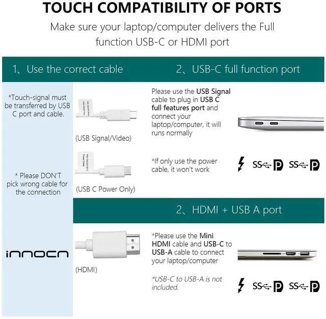 Alt view image 5 of 5 - INNOCN 15.6 inch Portable Monitor Touchscreen | 1080P | HDMI, USB C HDMI | for MacBook, Windows, Tablets, Android, Chrome, PS4, Switch, Mini PC | 400Nits | 100% sRGB