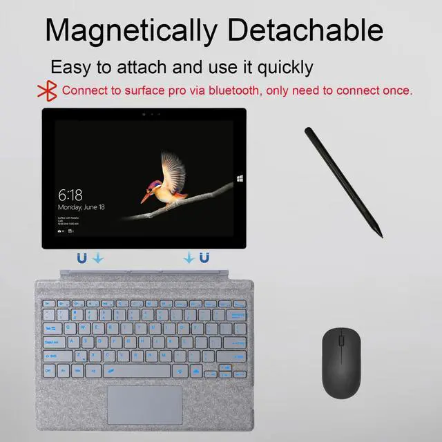 Alt view image 4 of 5 - mobee Type Cover for Microsoft Surface Pro 7+/ Pro 7 / Pro 6 / Pro 5 / Pro 4 / Pro 3, Bluetooch Type Keyboard with Multi-Touch Trackpad, Ultra Silm (Gray with Backlit)