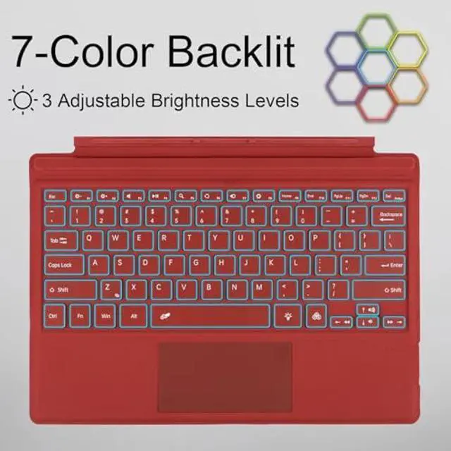 Alt view image 4 of 5 - mobee Type Cover for Microsoft Surface Pro 7+/ Pro 7 / Pro 6 / Pro 5 / Pro 4 / Pro 3, Bluetooch Type Keyboard with Multi-Touch Trackpad, Ultra Silm (Red with Backlit)