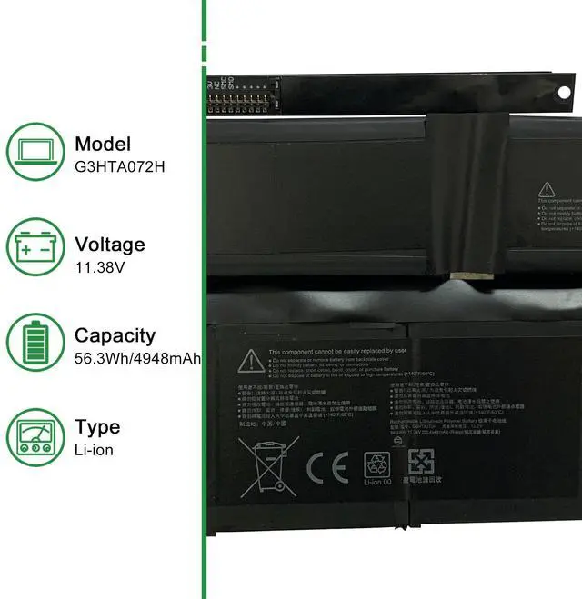 Alt view image 2 of 5 - JIAZIJIA G3HTA072H Laptop Battery Replacement for Microsoft Surface Laptop Studio 1964 14.4 inch Series Notebook G3HTA071H Black 11.38V 56.3Wh 4948mAh