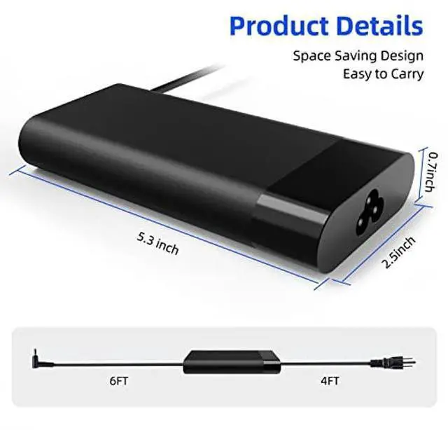 Alt view image 3 of 5 - 150W AC Laptop Charger for HP OMEN 15 17 Pavilion Gaming 15 17 ZBook 15 G3 G4 G5 G6 ZBook Studio G3 G4 G5 G6 G7 G8 Fury G7 G8 Slim Power Adapter Supply Cord