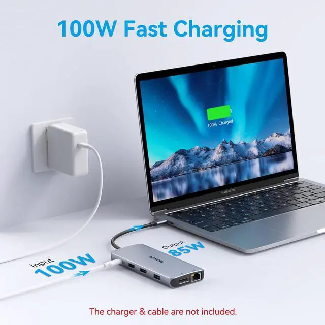 Alt view image 5 of 5 - USB C Docking Station 3 Monitors,USB C Hub with 2 HDMI, DisplayPort, 100W PD, 4 *USB, Gigabit Ethernet, SD/TF Card Reader, Audio Port,Multiport Adapter for Laptops,HP, Dell, Lenovo, Surface