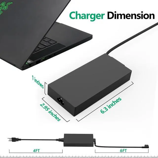 Alt view image 3 of 5 - 230W Portable AC Adapter 19.5V 11.8A for Razer Blade 14 15 16 Pro 17 4K RC30-0248 RZ09-0328 RZ09-0369 Laptop Charger Power Supply Cord