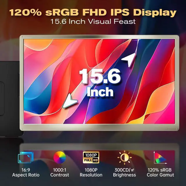 Alt view image 2 of 5 - Teamgee 15.6" Laptop Screen Extender [120% sRGB FHD 1080P IPS][ 235degRotation & Kickstand] Triple Portable Monitor with HDMI-USB Conversion Line Plug-Play Fits Laptops(Mac/Windows/Android)