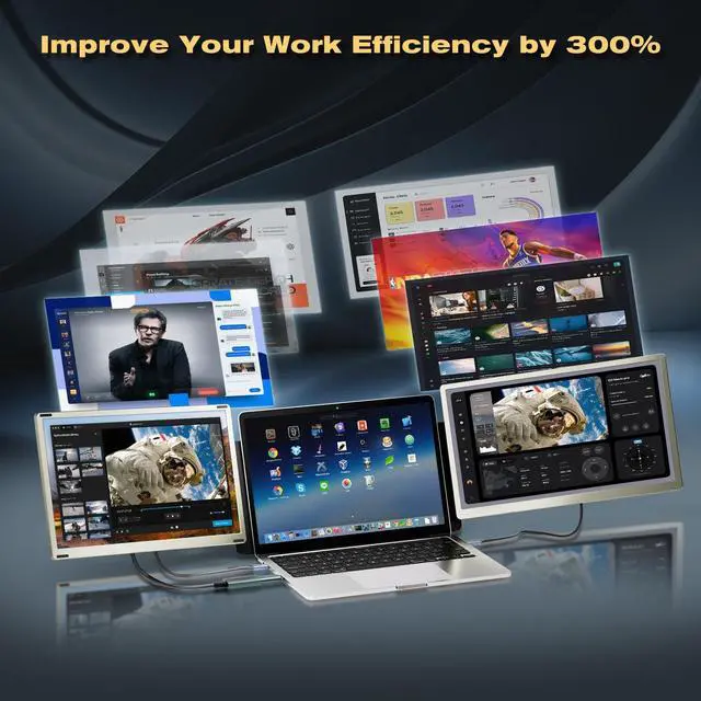 Alt view image 3 of 5 - Teamgee 15.6" Laptop Screen Extender [120% sRGB FHD 1080P IPS][ 235degRotation & Kickstand] Triple Portable Monitor with HDMI-USB Conversion Line Plug-Play Fits Laptops(Mac/Windows/Android)