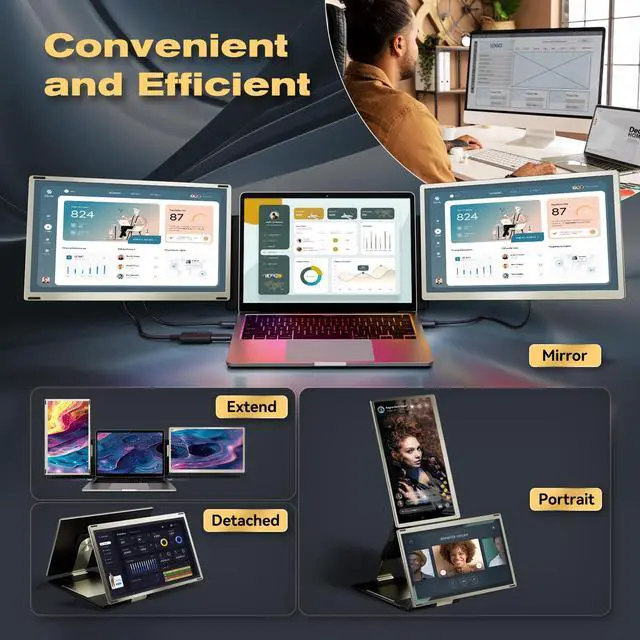 Alt view image 4 of 5 - Teamgee 15.6" Laptop Screen Extender [120% sRGB FHD 1080P IPS][ 235degRotation & Kickstand] Triple Portable Monitor with HDMI-USB Conversion Line Plug-Play Fits Laptops(Mac/Windows/Android)