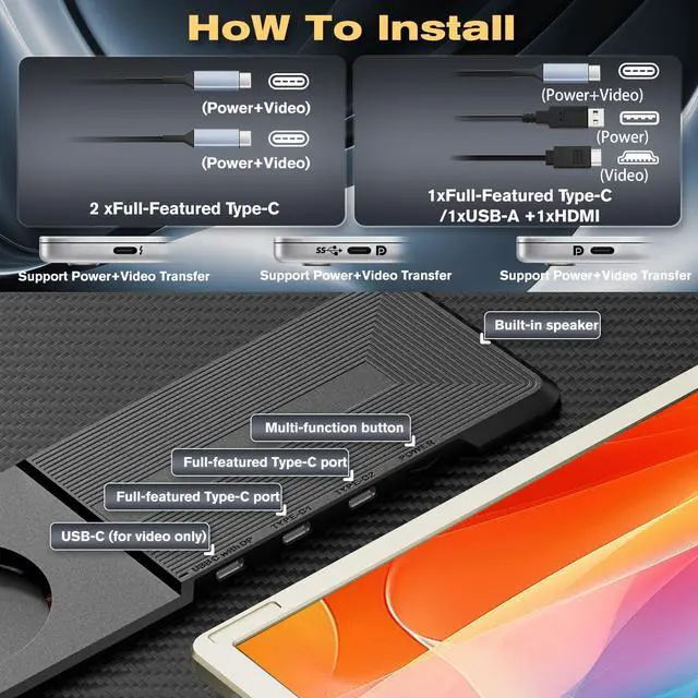 Alt view image 5 of 5 - Teamgee 15.6" Laptop Screen Extender [120% sRGB FHD 1080P IPS][ 235degRotation & Kickstand] Triple Portable Monitor with HDMI-USB Conversion Line Plug-Play Fits Laptops(Mac/Windows/Android)