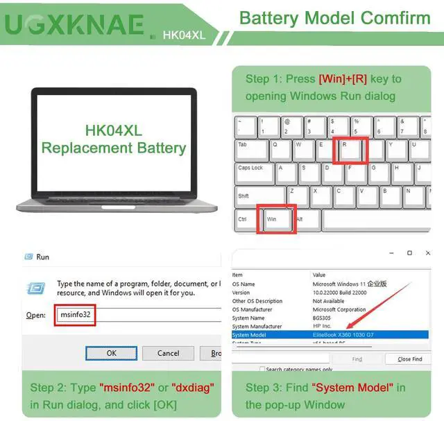 Alt view image 4 of 5 - UGXKNAE HK04XL L82391-005 Laptop Battery Compatible with HP EliteBook x360 1030 G7 G8 EliteBook x360 1040 G7 G8 Series L82391-006 L82391-007 HSTNN-IB9H L79376-1B1 L79376-1B2 HK04054XL 6669mAh 7.7V