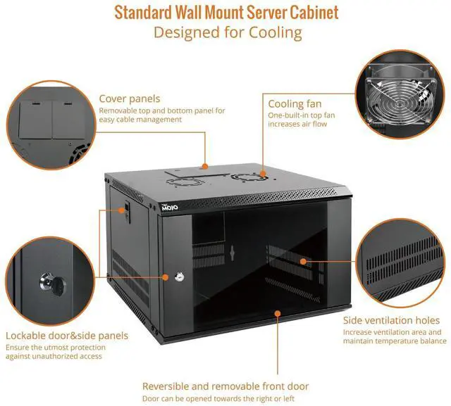 Alt view image 3 of 5 - Tecmojo 6U Wall Mount Server Cabinet & 8 Outlet Rack Mount Power Strips