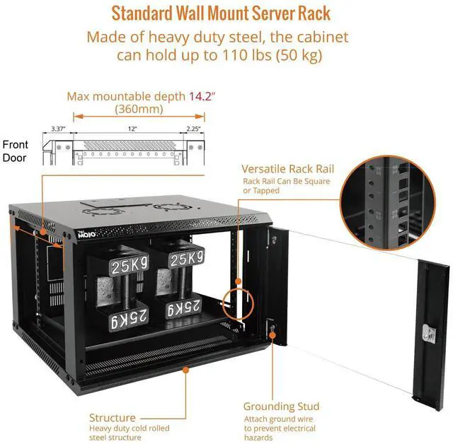 Alt view image 4 of 5 - Tecmojo 6U Wall Mount Server Cabinet & 8 Outlet Rack Mount Power Strips
