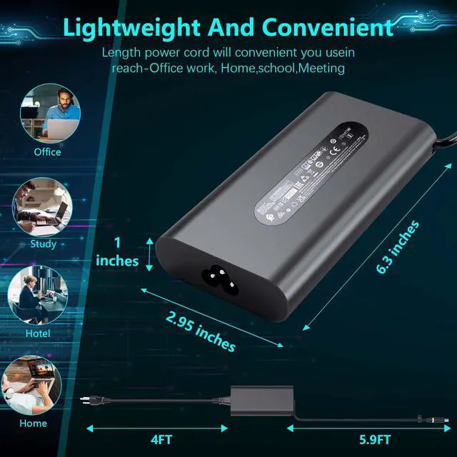 Alt view image 3 of 5 - 240W 180W GaN Laptop Charger for Dell Alienware 15 17 R1 R2 R3 R4 R5 M15 M17 M11X M14X M17X M18X Precision 7670 7680 7770 7780 LA240PM200 HA240PM200 DA240PM200 AC Power Supply Adapter Cord
