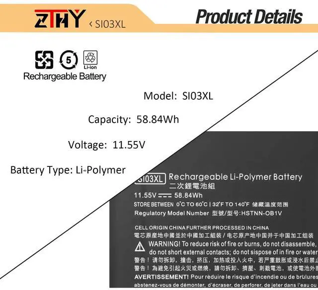 Alt view image 3 of 5 - SI03XL Laptop Battery Replacement for HP Chromebook x360 14B 14C 14C-CA 14C-CC 14c-cc0013dx 14c-cc0047nr 14C-CC0XXX 14B-NA0010WM 14C-CA0000ND, Pro C640 C645 Chromebook, EliteBook C645 14 G2 G3 Series