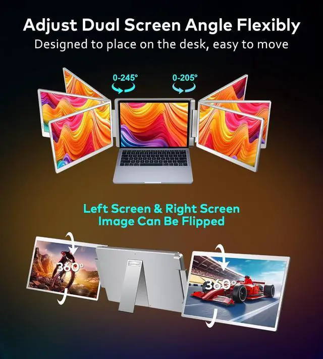 Alt view image 5 of 5 - Laptop Screen Extender, 16" FHD 1200P IPS Triple Portable Screen Extender Monitor for 12"-18.5" Laptop, Plug & Play Laptop Monitor Extender, Fit for MacOS, Wins, Dex, Chrome, Surface, Switch