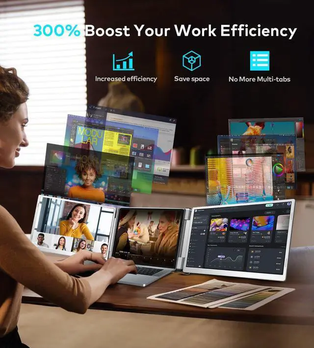 Alt view image 4 of 5 - Laptop Screen Extender, 16" FHD 1200P IPS Triple Portable Screen Extender Monitor for 12"-18.5" Laptop, Plug & Play Laptop Monitor Extender, Fit for MacOS, Wins, Dex, Chrome, Surface, Switch