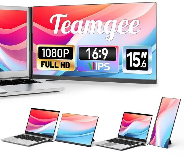 Main image of Teamgee 15.6" Laptop Screen Extender, Slim & Lightweight Portable Monitor for Laptop, Full HD IPS, 360deg Rotating Stand, Detachable, USB-C Plug & Play, RGB Lighting, Thin Bezels