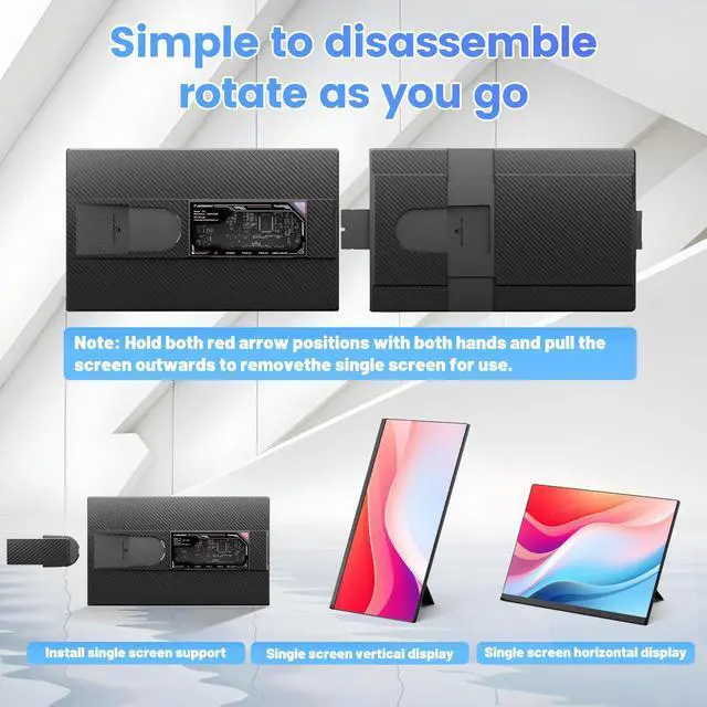 Alt view image 5 of 5 - Teamgee 15.6" Laptop Screen Extender, Slim & Lightweight Portable Monitor for Laptop, Full HD IPS, 360deg Rotating Stand, Detachable, USB-C Plug & Play, RGB Lighting, Thin Bezels