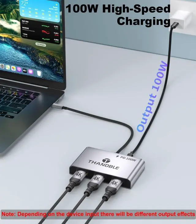 Alt view image 5 of 5 - THANDBLE USB C to 3 HDMI Adapter with 100W PD Charging, Triple 4K60Hz Monitor Extender for Dell/Surface Pro/HP, HDMI Splitter Extended Display Hub, Plug & Play Laptop Multi-Screen Adapter