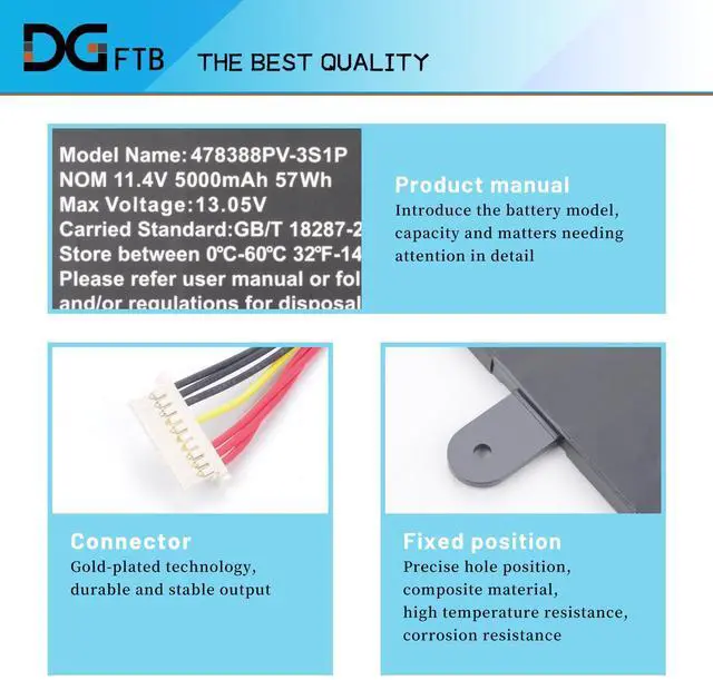 Alt view image 2 of 5 - DGFTB U478388PV-3S1P U478388PV 478388PV-3S1P Laptop Battery Replacement for Gateway Gwtn156-12Bl GWTN156-12BK GWTN156-12BL GWTN156-12RD GWTN156-12GR Series 3ICP5/83/88 11.4V 57Wh/5000mAh
