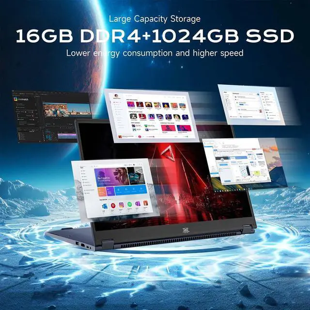 Alt view image 2 of 5 - THEYETI 2 in 1 Laptop Convertible 15.6 Inch (16GB RAM, 1TB SSD), i3-1215U 6-Core Processor(Up to 4.4Ghz), FHD IPS Touch Screen Laptop Computer 360deg, Bluetooth, WiFi 2.4G+5G, Webcam, USB 3.0, Type C