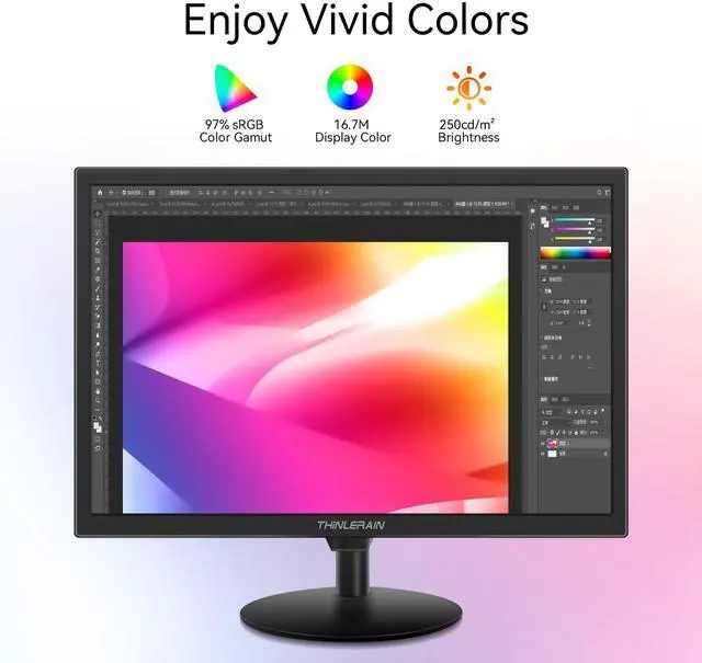 Alt view image 4 of 5 - Thinlerain 19 inch Computer Monitor 1440x900 PC Monitor with HDMI VGA AV BNC USB Ports, 60Hz, 5Ms, VESA, Display Build-in Speakers for Office Home