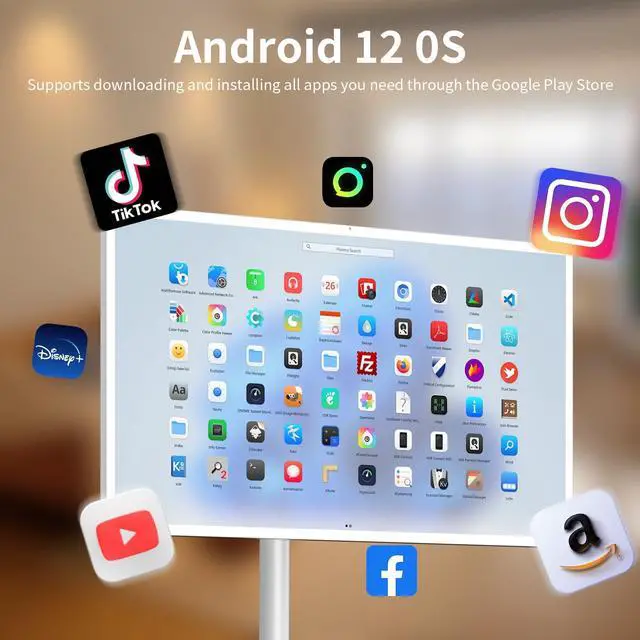 Alt view image 4 of 5 - QGKPL 32-Inch Portable Touch-Screen-Monitor | 6G RAM+128G | 1080p Portable TV on Wheels | Android OS | 360deg Swivel Rotation | Voice Remote Control | 60Hz Refresh Rate
