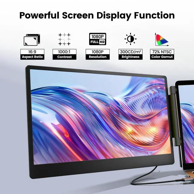 Alt view image 2 of 5 - KEFEYA Laptop Screen Extender - 14.1" Triple Portable Monitor with Sturdy Metal Kickstand for 13-17 Inch Laptops, 1080P HD IPS Laptop Monitor Extender Plug and Play for Windows/Chrome/Mac/Switch/PS5