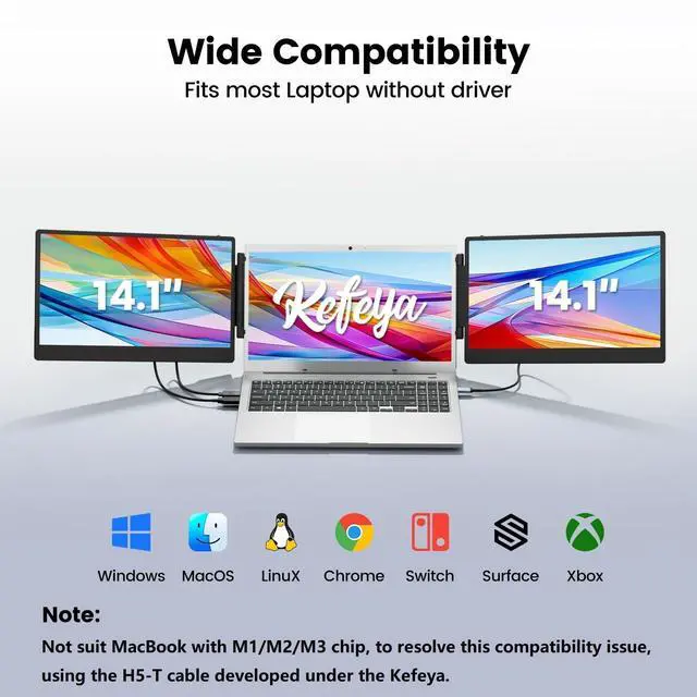 Alt view image 5 of 5 - KEFEYA Laptop Screen Extender - 14.1" Triple Portable Monitor with Sturdy Metal Kickstand for 13-17 Inch Laptops, 1080P HD IPS Laptop Monitor Extender Plug and Play for Windows/Chrome/Mac/Switch/PS5