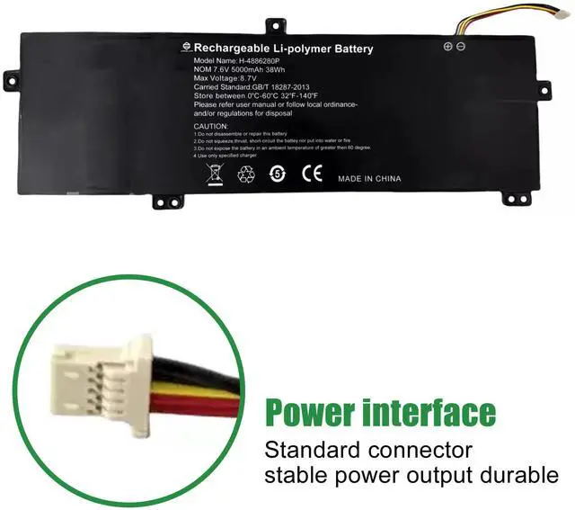 Alt view image 3 of 5 - JIAZIJIA H-4886280P Laptop Battery Replacement for Gateway GWTN156 GWTN156-11BK Series Notebook U3576127PV-2S1P Black 7.6V 38Wh 5000mAh