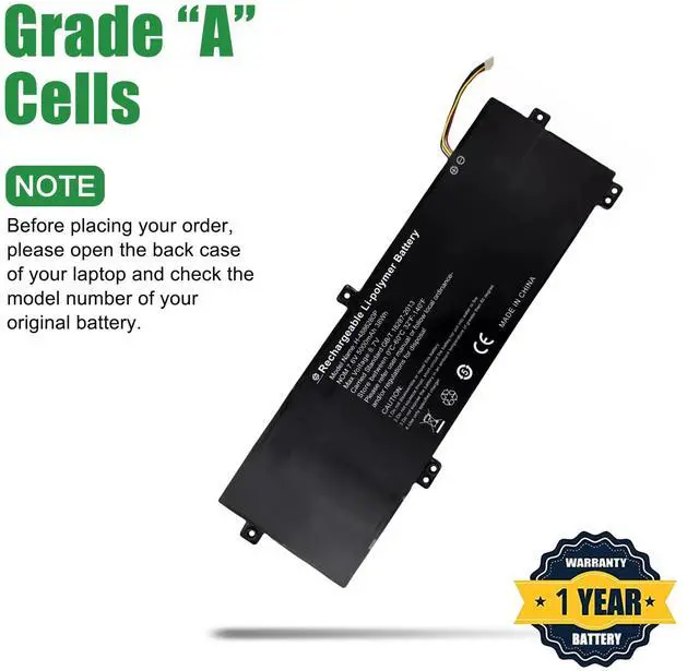 Alt view image 4 of 5 - JIAZIJIA H-4886280P Laptop Battery Replacement for Gateway GWTN156 GWTN156-11BK Series Notebook U3576127PV-2S1P Black 7.6V 38Wh 5000mAh
