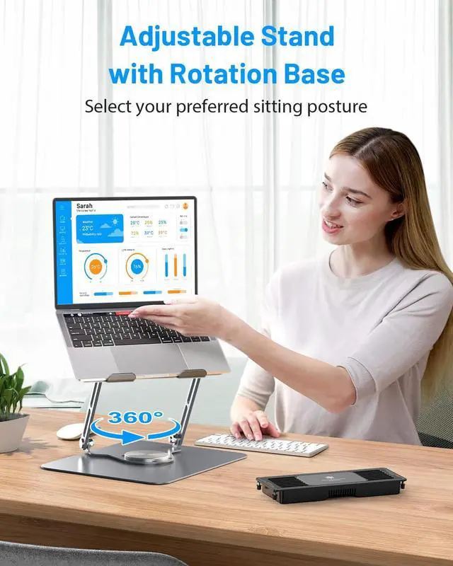 Alt view image 4 of 5 - METFUT Laptop Cooling Stand with Detachable Thermoelectric Cooler, Adjustable Height & Angle, 360 Rotation Base, Carbon Steel Framework, Ultra-Quiet & Super Sturdy for up to 16" Laptop (Grey)