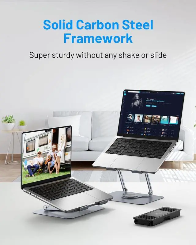 Alt view image 3 of 5 - METFUT Laptop Cooling Stand with Detachable Thermoelectric Cooler, Adjustable Height & Angle, 360 Rotation Base, Carbon Steel Framework, Ultra-Quiet & Super Sturdy for up to 16" Laptop (Grey)